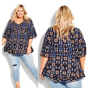 Avenue Tunic Top Womens Size 22/24 Harper V-Neck Butterfly Ruffle Plus Curvy NWT